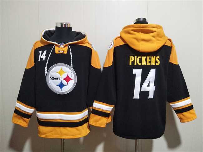 Men's Pittsburgh Steelers #14 George Pickens Black Ageless Must-Have Lace-Up Pullover Hoodie,We sell and wholesale Men's Pittsburgh Steelers #14 George Pickens Black Ageless Must-Have Lace-Up Pullover Hoodie on line form chian!